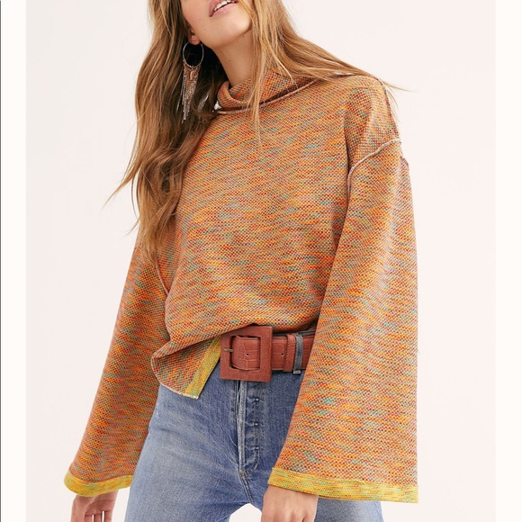 NWT Free People Sunny Days Turtle Neck in Orange - Picture 3 of 10